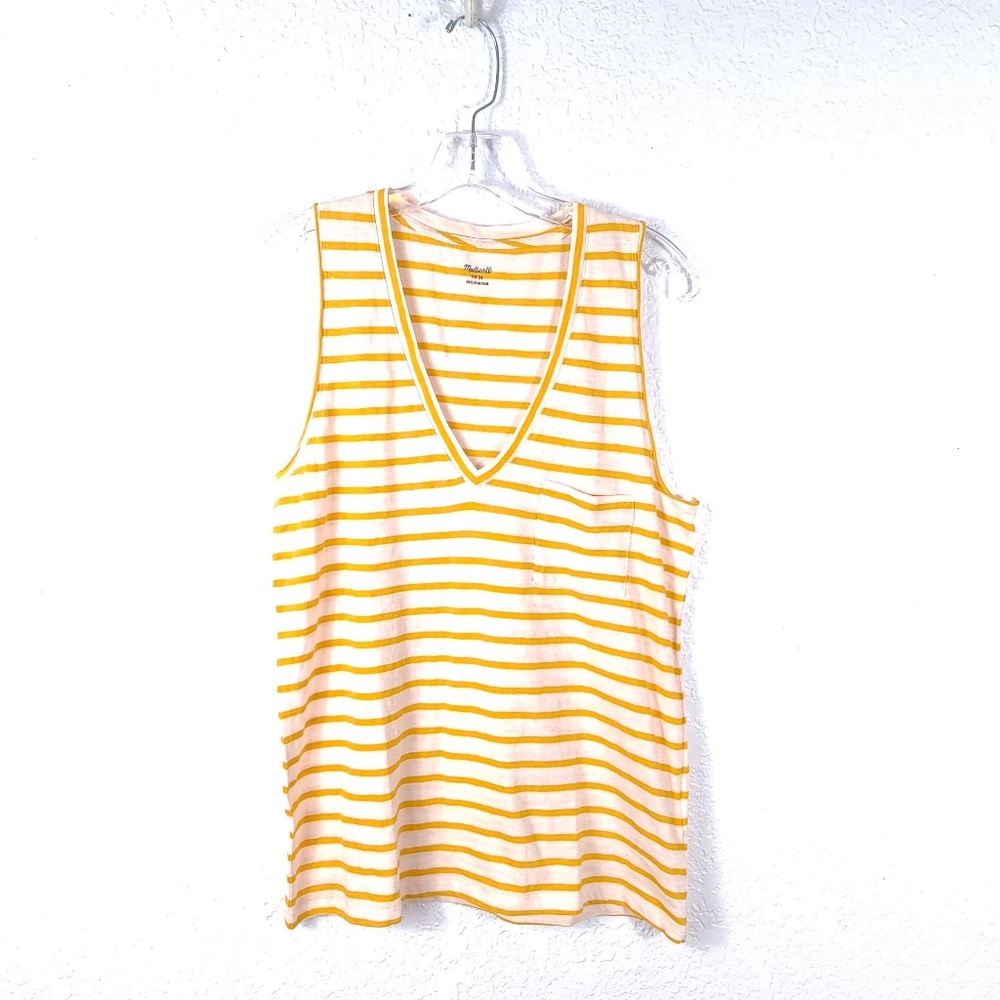 MADEWELL Whisper Cotton V-neck Pocket Stripe Tank - Picture 3 of 11